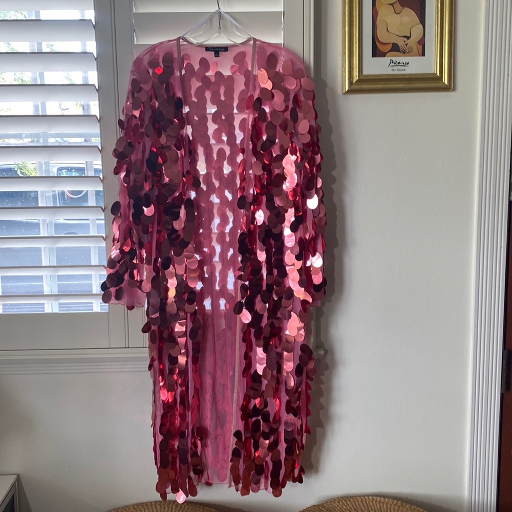 NWOT Pink Mesh and Sequin Robe Duster